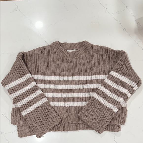 Pink Rose Taupe and White Striped Sweater - Picture 1 of 1